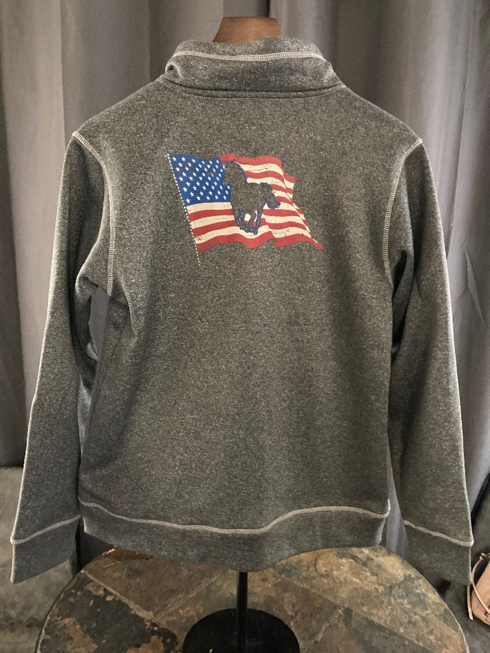 Cowgirl Hardware Gray Zip Jacket Fleece Lined American Flag Horse Western Sz S